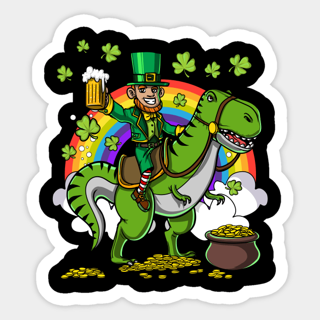 Leprechaun Riding A Dinosaur Shirt Funny Saint Patrick Day's Gift Sticker by underheaven